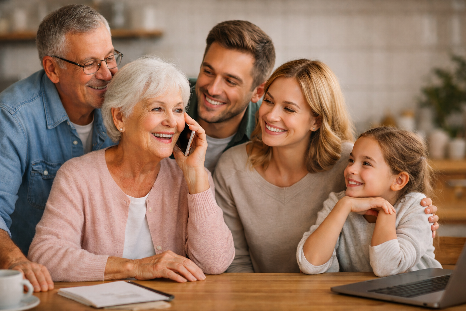 Family protecting grandmother on phone call